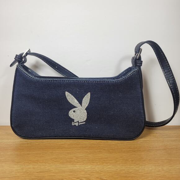 PLAYBOY Authentic Denim Handbag/Shoulder Bag Leather Trim - Picture 1 of 9